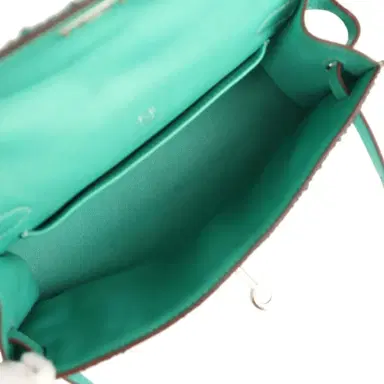HERMÈS Custom "Aquamarine" Swarovski Crystal Pre-owned Hermes Kelly Pochette Lagon Swift Palladium Hardware | Thumbnail 8 HERMÈS Custom "Aquamarine" Swarovski Crystal Pre-owned Hermes Kelly Pochette Lagon Swift Palladium Hardware | Thumbnail 8