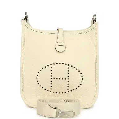 HERMÈS Hermes Evelyne TPM Cream Clemence Palladium Hardware | Thumbnail 1 HERMÈS Hermes Evelyne TPM Cream Clemence Palladium Hardware | Thumbnail 1