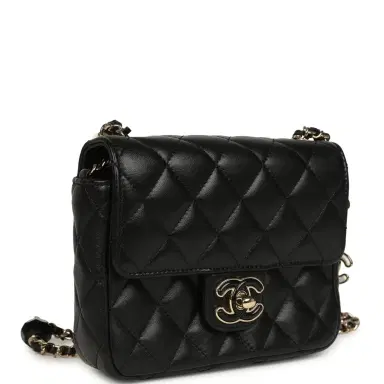 Chanel Pre-owned Chanel Heart Charms Mini Square Flap Bag Black Lambskin Enamel Light Gold Hardware | Thumbnail 2 Chanel Pre-owned Chanel Heart Charms Mini Square Flap Bag Black Lambskin Enamel Light Gold Hardware | Thumbnail 2