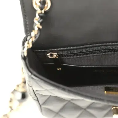 Chanel Pre-owned Chanel Heart Charms Mini Square Flap Bag Black Lambskin Enamel Light Gold Hardware | Thumbnail 12 Chanel Pre-owned Chanel Heart Charms Mini Square Flap Bag Black Lambskin Enamel Light Gold Hardware | Thumbnail 12
