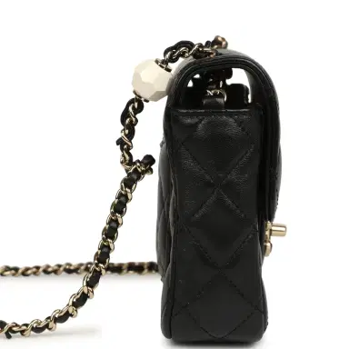 Chanel Pre-owned Chanel Heart Charms Mini Square Flap Bag Black Lambskin Enamel Light Gold Hardware | Thumbnail 3 Chanel Pre-owned Chanel Heart Charms Mini Square Flap Bag Black Lambskin Enamel Light Gold Hardware | Thumbnail 3
