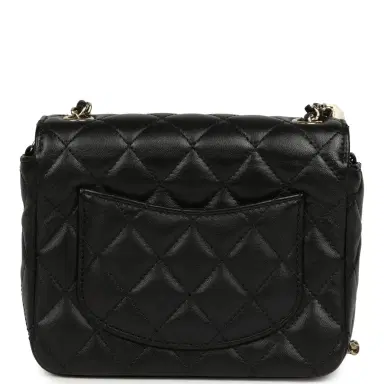 Chanel Pre-owned Chanel Heart Charms Mini Square Flap Bag Black Lambskin Enamel Light Gold Hardware | Thumbnail 4 Chanel Pre-owned Chanel Heart Charms Mini Square Flap Bag Black Lambskin Enamel Light Gold Hardware | Thumbnail 4