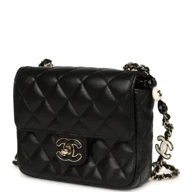Chanel Pre-owned Chanel Heart Charms Mini Square Flap Bag Black Lambskin Enamel Light Gold Hardware | Thumbnail 5 Chanel Pre-owned Chanel Heart Charms Mini Square Flap Bag Black Lambskin Enamel Light Gold Hardware | Thumbnail 5
