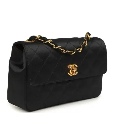 Chanel Vintage Chanel Mini Rectangular Flap Bag Black Satin Gold Hardware | Thumbnail 2 Chanel Vintage Chanel Mini Rectangular Flap Bag Black Satin Gold Hardware | Thumbnail 2
