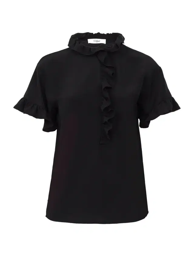 Crêpe de Chine Short-Sleeve Ruffle Top