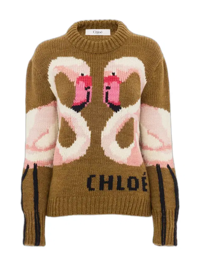 Wool Crew-Neck Flamingo Logo Sweater