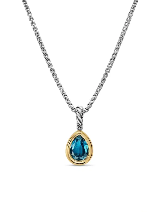 Women's Mini Pear Cut Amulet in Sterling Silver with 14K Yellow Gold, 11MM - Hampton Blue Topaz