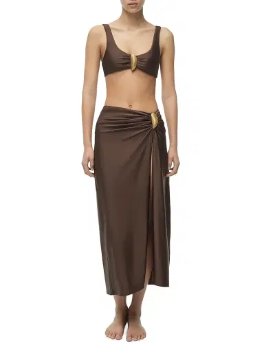 Simkhai Women's Eiana Shell Midi-Skirt - Chocolate - Size XS | Thumbnail 2 Simkhai Women's Eiana Shell Midi-Skirt - Chocolate - Size XS | Thumbnail 2