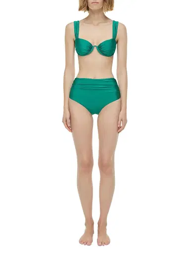 Simkhai Women's Teya High-Rise Ruched Bikini Bottom - Kelly Green - Size Large | Thumbnail 2