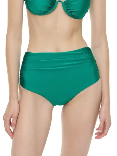 Simkhai Women's Teya High-Rise Ruched Bikini Bottom - Kelly Green - Size Large | Thumbnail 3