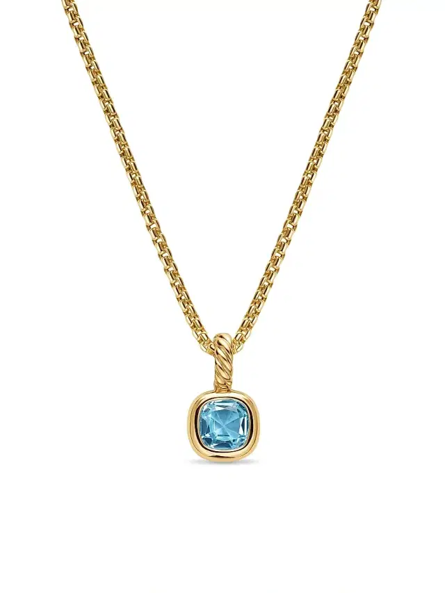 Women's Mini Cushion Cut Amulet in 18K Yellow Gold - Sky Blue Topaz