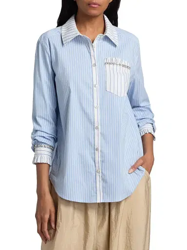 Cinq à Sept Women's Dorsia Striped Cotton-Blend Button-Front Shirt - Cornflower White - Size XL | Thumbnail 3 Cinq à Sept Women's Dorsia Striped Cotton-Blend Button-Front Shirt - Cornflower White - Size XL | Thumbnail 3
