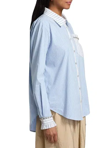 Cinq à Sept Women's Dorsia Striped Cotton-Blend Button-Front Shirt - Cornflower White - Size XL | Thumbnail 4 Cinq à Sept Women's Dorsia Striped Cotton-Blend Button-Front Shirt - Cornflower White - Size XL | Thumbnail 4