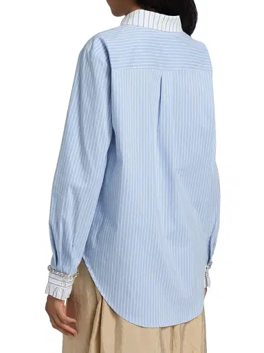 Cinq à Sept Women's Dorsia Striped Cotton-Blend Button-Front Shirt - Cornflower White - Size XL | Thumbnail 5 Cinq à Sept Women's Dorsia Striped Cotton-Blend Button-Front Shirt - Cornflower White - Size XL | Thumbnail 5