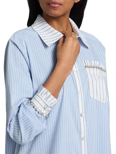 Cinq à Sept Women's Dorsia Striped Cotton-Blend Button-Front Shirt - Cornflower White - Size XL | Thumbnail 6 Cinq à Sept Women's Dorsia Striped Cotton-Blend Button-Front Shirt - Cornflower White - Size XL | Thumbnail 6
