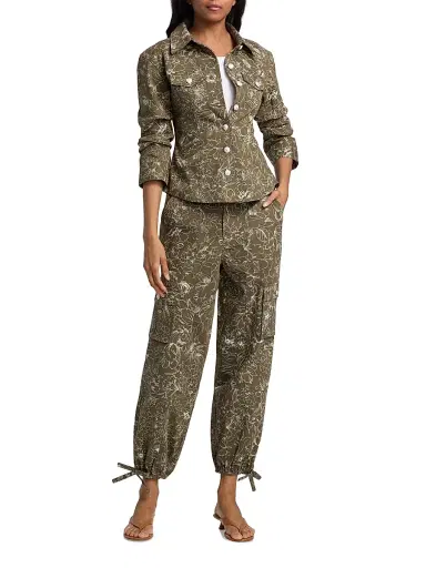 Cinq à Sept Women's Canyon Garden Doodle Scrunched Jacket - Dark Olive White - Size 12 | Thumbnail 2 Cinq à Sept Women's Canyon Garden Doodle Scrunched Jacket - Dark Olive White - Size 12 | Thumbnail 2