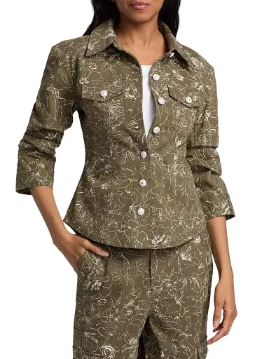 Cinq à Sept Women's Canyon Garden Doodle Scrunched Jacket - Dark Olive White - Size 12 | Thumbnail 3 Cinq à Sept Women's Canyon Garden Doodle Scrunched Jacket - Dark Olive White - Size 12 | Thumbnail 3
