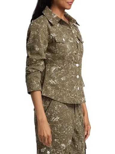 Cinq à Sept Women's Canyon Garden Doodle Scrunched Jacket - Dark Olive White - Size 12 | Thumbnail 4 Cinq à Sept Women's Canyon Garden Doodle Scrunched Jacket - Dark Olive White - Size 12 | Thumbnail 4