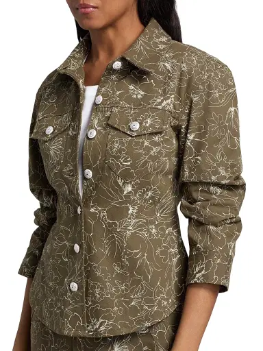 Cinq à Sept Women's Canyon Garden Doodle Scrunched Jacket - Dark Olive White - Size 12 | Thumbnail 6 Cinq à Sept Women's Canyon Garden Doodle Scrunched Jacket - Dark Olive White - Size 12 | Thumbnail 6