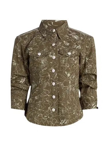 Cinq à Sept Women's Canyon Garden Doodle Scrunched Jacket - Dark Olive White - Size 12 | Thumbnail 1 Cinq à Sept Women's Canyon Garden Doodle Scrunched Jacket - Dark Olive White - Size 12 | Thumbnail 1