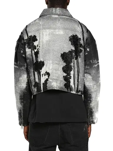 Purple Brand Men's Palm Tree Denim Crop Jacket | Thumbnail 2 Purple Brand Men's Palm Tree Denim Crop Jacket | Thumbnail 2