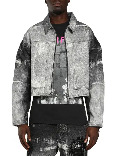 Purple Brand Men's Palm Tree Denim Crop Jacket | Thumbnail 1 Purple Brand Men's Palm Tree Denim Crop Jacket | Thumbnail 1