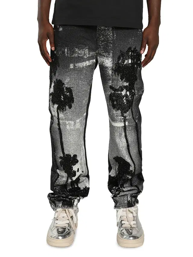 Purple Brand Men's Digital Palm Print Straight-Leg Jeans - Black