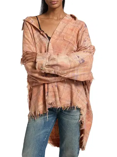 R13 Women's Shredded Seam Plaid Shirt | Thumbnail 3 R13 Women's Shredded Seam Plaid Shirt | Thumbnail 3