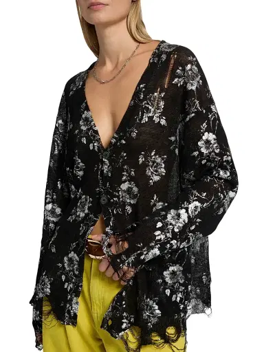 R13 Women's Rose-Print Cotton Boyfriend Cardigan | Thumbnail 6 R13 Women's Rose-Print Cotton Boyfriend Cardigan | Thumbnail 6