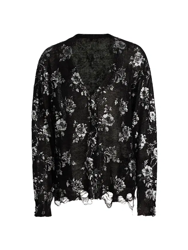 R13 Women's Rose-Print Cotton Boyfriend Cardigan - Black Red Multicolor