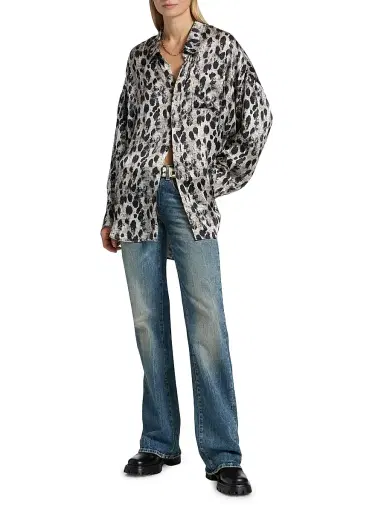 R13 Women's Printed Silk Shirt - Black Silver Leopard | Thumbnail 2 R13 Women's Printed Silk Shirt - Black Silver Leopard | Thumbnail 2