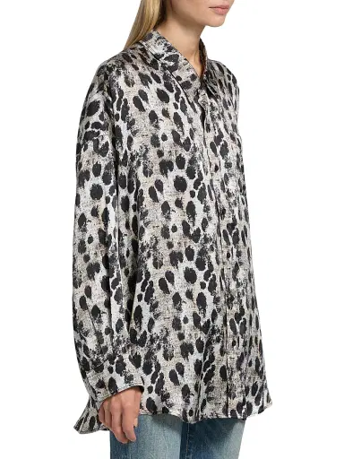 R13 Women's Printed Silk Shirt - Black Silver Leopard | Thumbnail 4 R13 Women's Printed Silk Shirt - Black Silver Leopard | Thumbnail 4