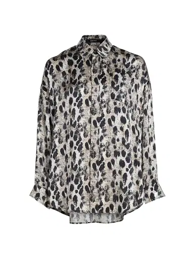 R13 Women's Printed Silk Shirt - Black Silver Leopard | Thumbnail 1 R13 Women's Printed Silk Shirt - Black Silver Leopard | Thumbnail 1