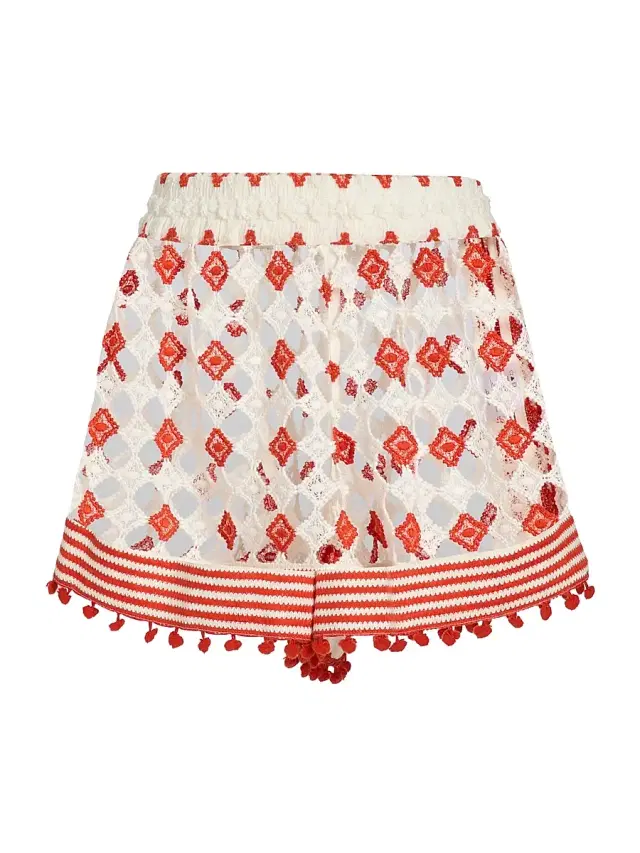 Women's Cordelia Geometric Open-Knit Shorts - Flame Sandstone