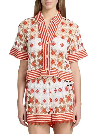 Ramy Brook Women's Betty Geometric Open-Knit Shirt - Flame Sandstone | Thumbnail 3