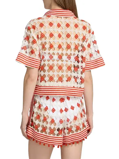 Ramy Brook Women's Betty Geometric Open-Knit Shirt - Flame Sandstone | Thumbnail 4