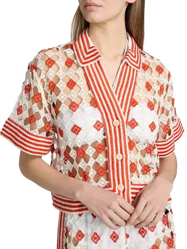 Ramy Brook Women's Betty Geometric Open-Knit Shirt - Flame Sandstone | Thumbnail 5