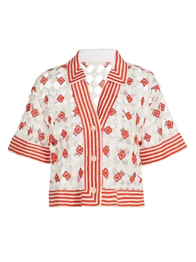 Ramy Brook Women's Betty Geometric Open-Knit Shirt - Flame Sandstone | Thumbnail 1