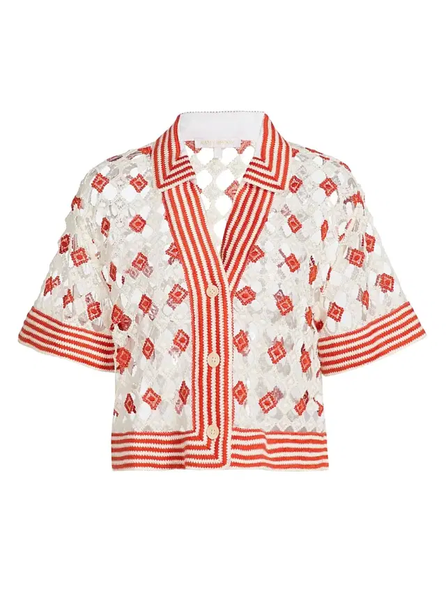Women's Betty Geometric Open-Knit Shirt - Flame Sandstone