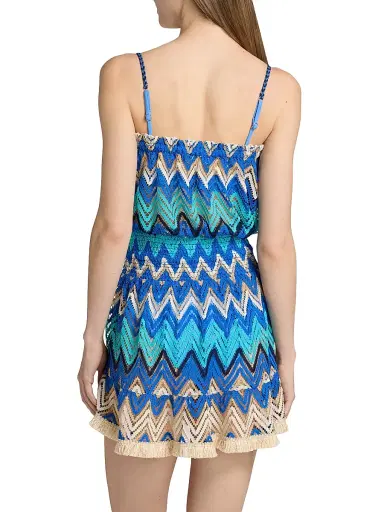 Ramy Brook Women's Lauryn Chevron-Knit Cover-Up Minidress - Blue Chevron | Thumbnail 4 Ramy Brook Women's Lauryn Chevron-Knit Cover-Up Minidress - Blue Chevron | Thumbnail 4