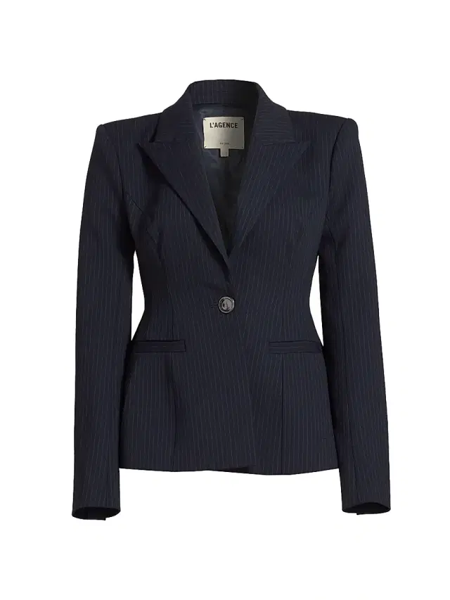 L'AGENCE Women's Therese Cinched Waist Blazer - Midnight  Pinstripe