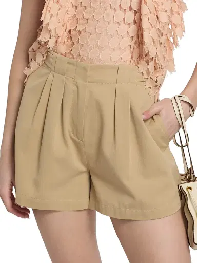 Ulla Johnson Women's Kira Pleated Cotton Shorts - Sahara - Size 12 | Thumbnail 6
