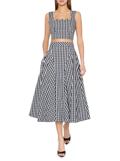 Milly Women's Mia Gingham Top - Black White - Size Large | Thumbnail 2