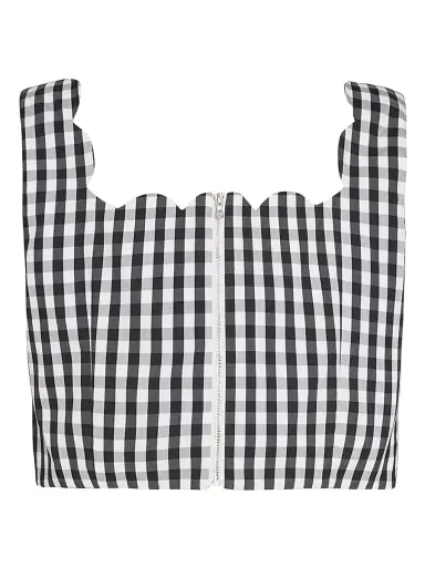 Milly Women's Mia Gingham Top - Black White - Size Large | Thumbnail 3