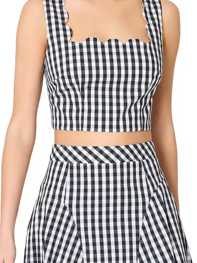 Milly Women's Mia Gingham Top - Black White - Size Large | Thumbnail 4