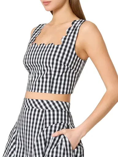 Milly Women's Mia Gingham Top - Black White - Size Large | Thumbnail 5