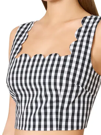 Milly Women's Mia Gingham Top - Black White - Size Large | Thumbnail 6