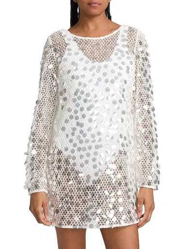 Milly Women's Paillette Sequined Crochet Cover-Up Minidress | Thumbnail 3 Milly Women's Paillette Sequined Crochet Cover-Up Minidress | Thumbnail 3