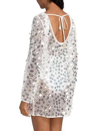 Milly Women's Paillette Sequined Crochet Cover-Up Minidress | Thumbnail 4 Milly Women's Paillette Sequined Crochet Cover-Up Minidress | Thumbnail 4