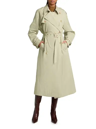 Ronny Kobo Women's Cohen Double-Breasted Belted Raincoat - Sage - Size Large | Thumbnail 2